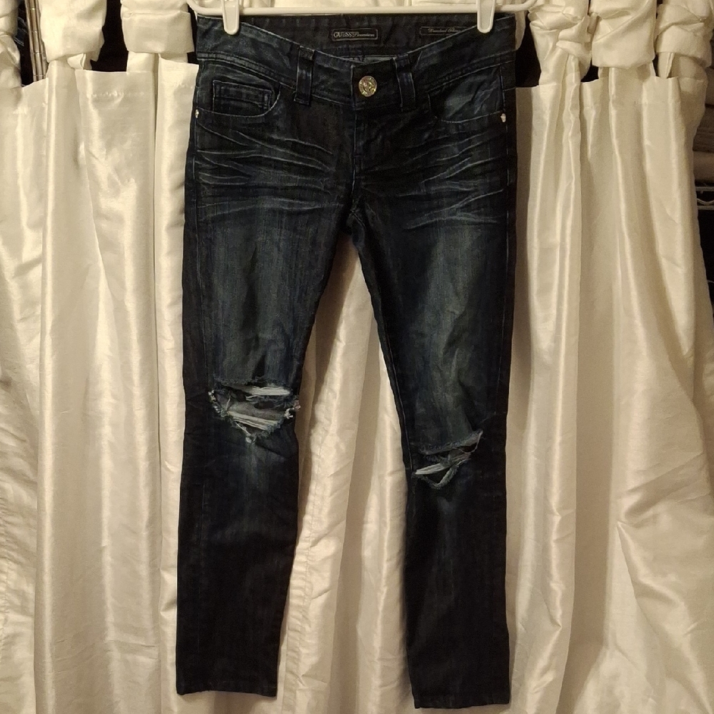 Guess Dark Blue Distressed Skinny Jeans 26